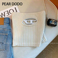 PEAR DODO เสื้อถักแบบเกาหลีสำหรับผู้หญิงเสื้อบราแบบสั้นกลวง