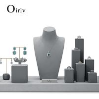 Oirlv New Grey Microfiber Jewelry Counter Display Set Props Shop Cabinet Display for Necklace Earrings Ring Hoder Wholesales