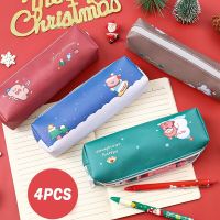 4Pcs Christmas Cartoon Pencil Bag Students PU Large Capacity Stationery Bags Cute Pencil Bag Children Christmas Stationery Gifts Pencil Cases Boxes