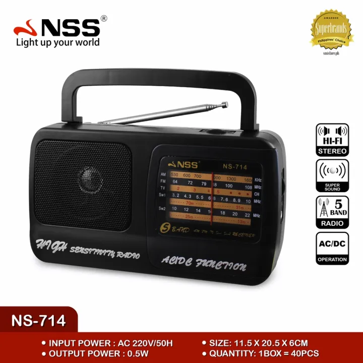 NSS 5 Band Radio Rechargeable Radio AM/FM/TV/SW1 SW2 with Headphone Jack AC  220V Input | Lazada PH