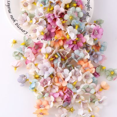 【CC】 50/100Pcs Multicolor Heads Silk Artificial Flowers for Wedding Decoration Wreath Scrapbooking