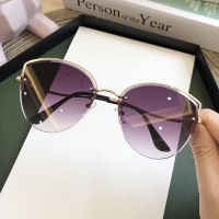 High Quality womens Oval Cat Eye Sunglasses Lady Metal Rimless shades Luxury Sunglasses Female Driving Glasses zonnebril dames