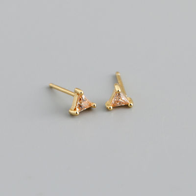 WANTME 925 Sterling Silver Geometric Color Zircon Triangle Small Stud Earrings Chic Piercing Women Fashion Jewelry Accessories