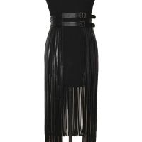 Boho Gothic High Waist Faux Leather Tassels Skirt Body Harness Belts Punk Rock Sexy Long Fringe Buttons Halloween Party Dress