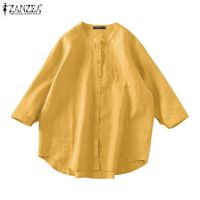 ZANZEA Women Korean Long Sleeve O Neck Button Up Ladies Plain Baggy OL Work Blouse