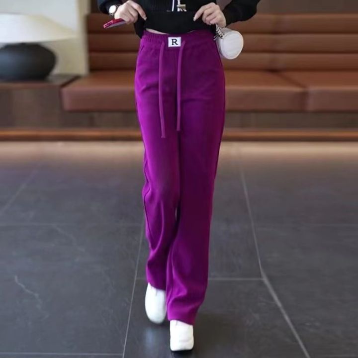 กางเกงขาม้าผ้าลูกฟูกสำหรับผู้หญิงกางเกงขาทรงกระบอกลำลองสี-pitaya-ทรงหลวม2023ฤดูใบไม้ร่วง
