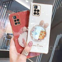 เคสกระจก Xiaomi Redmi 10,10C 10A 10 4G 10 5G 10 2022 10เคสพาวเวอร์พร้อมโบว์แต่งหน้ากระจก6D หรูหรากรอบสี่เหลี่ยมแวววาวกรอบซิลิโคนเคสมือถือ Casing Ponsel ฝาหลัง