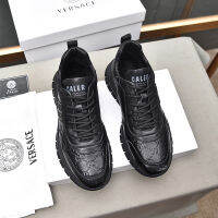 [High-End ของขวัญกล่อง] Versaces ของแท้หนังรองเท้ากีฬา Lace-Up รองเท้าผ้าใบลำลองแฟชั่นของผู้ชายคุณภาพรองเท้าลื่นรองเท้า