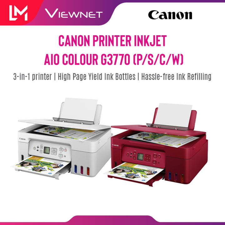 Canon Pixma G3770 Wireless Refillable Ink Tank 3 In 1 Printscancopy Blackwhitered Lazada 4981