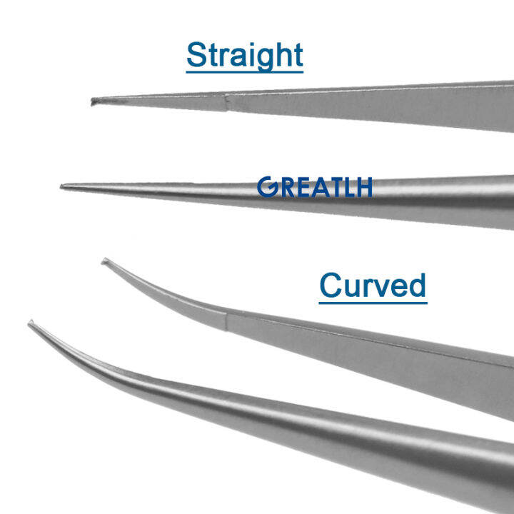 แหนบคีบโรคตาสแตนเลสเครื่องมือตาตรงมุมโค้งเคล็ดลับ-autoclavable