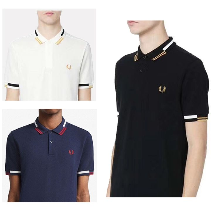 fred-perry-2022เสื้อยืดแขนสั้นคอปกแฟชั่นเสื้อโปโลของผู้ชาย-เสื้อยืดลำลอง-laurel-paul