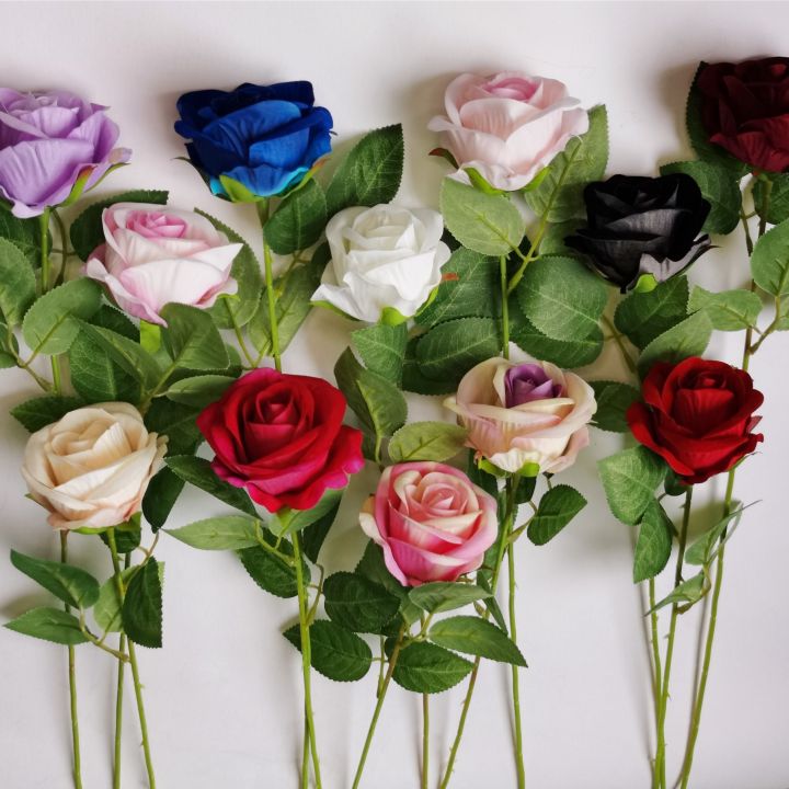 กุหลาบจำลอง-กุหลาบดอกเดียว-วันวาเลนไทน์บ้าน-งานแต่งงาน-ดอกไม้ประดิษฐ์-มือเทียมรู้สึกกำมะหยี่-rosehuilinshen