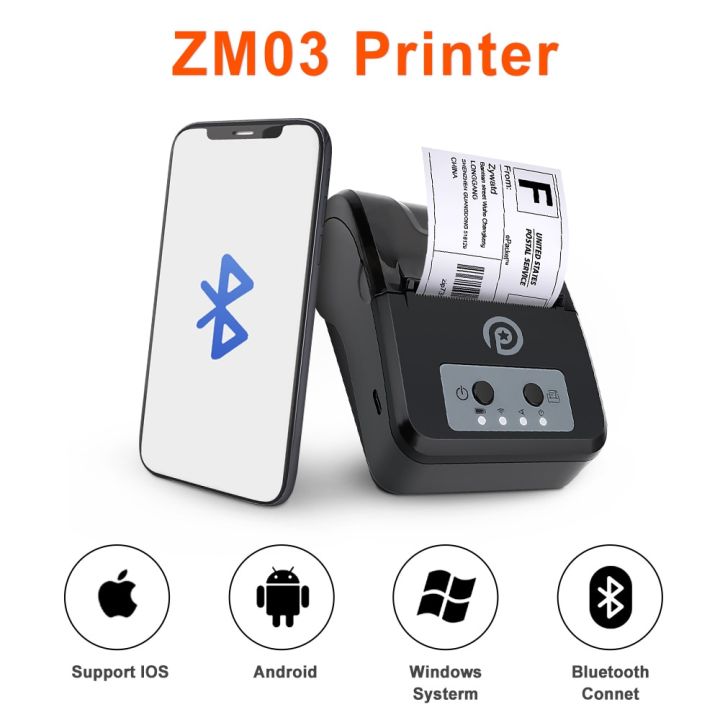 ZM03 Mini Label Maker Portable Thermal Printer Receipt Printer Bluetooth  USB Inkless Print on Windows Android PC Bill Makers Lazada