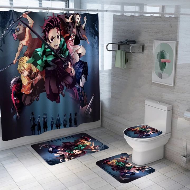 japanese-anime-shower-curtain-demon-slayer-3d-print-bath-set-cartoon-pattern-screen-cover-kawaii-loli-girl-bath-ready-for-kids