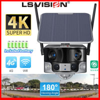 LS VISION 4K 8MP เลนส์คู่กล้องพลังงานแสงอาทิตย์180 ° มุมกว้างพิเศษ4X กล้องวงจรปิดซูมดิจิตอลไร้สาย6W กล้องวงจรปิดระบบติดตามแบบมนุษย์กล้องเครื่องบันทึกภาพกล้องวงจรปิด PTZ สำหรับสวนสวนสวนในฟาร์ม