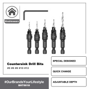 iBestMeasure 5Pcs Countersink Drill Woodworking Drill Bit Set Drilling