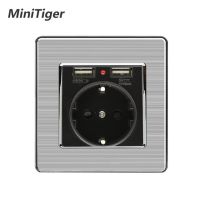 【Hot demand】 Minitiger สีดำแบบ Dual USB ชาร์จพอร์ต5โวลต์2.1A ผนังอะแดปเตอร์ชาร์จไฟ LED แสดงสถานะ16A สหภาพยุโรปซ็อกเก็ตเต้าเสียบไฟฟ้าสแตนเลส