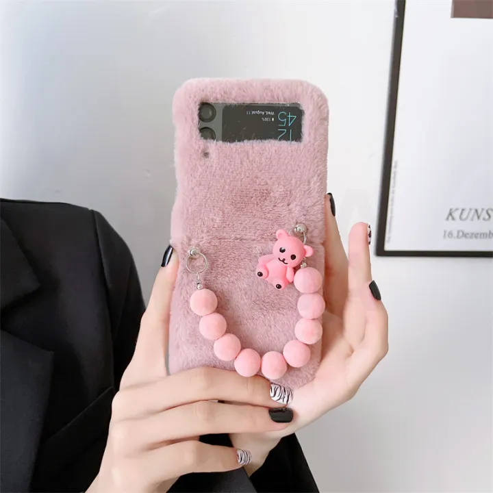 HCOE Cute Bear Bracelet Plush Phone Case For Samsung Galaxy Z Flip 3 5G