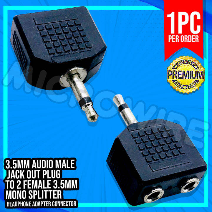 3.5mm Audio Male Jack Out Plug to 2 Female 3.5mm Mono Splitter