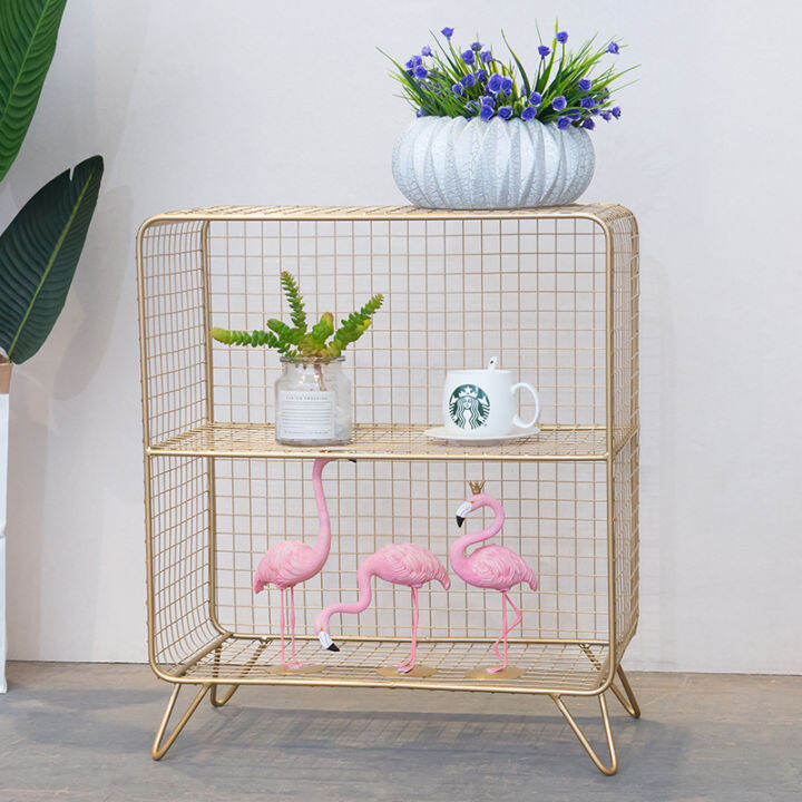 Nordic wrought iron bedside table gold shelf bedroom bay window luxury