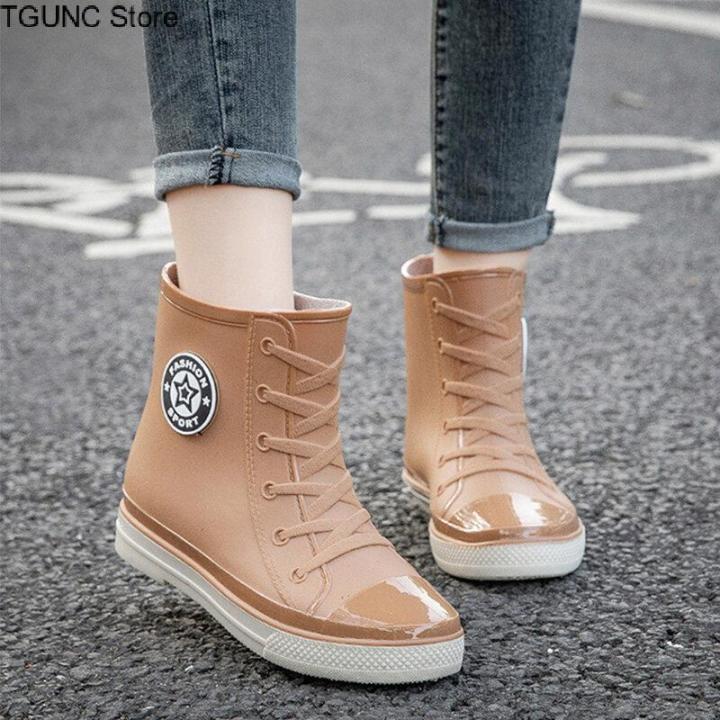 tgunc-store-waterproof-shoes-ladies-rain-boots-short-tube-student-korean-version-warm-non-slip-rain-boots-plastic-korean-style-ins-style-womens-boots