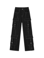 【YD】 Baggy Jeans Pants Waist Streetwear Denim Gothic Pockets Straight Wide Leg Trousers