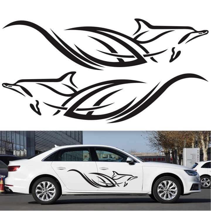 dolphin-playing-in-water-car-stickers-decoration-fun-sports-racing-stripes-side-door-waist-line-vinyl-stickers-car-accessories