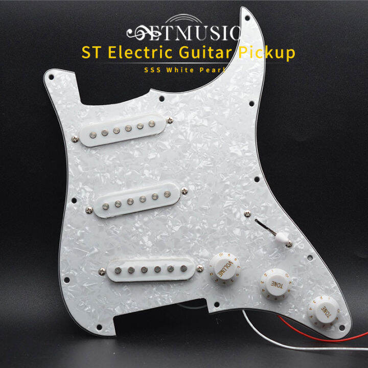 รถปิคอัพ-pickguard-กีตาร์ไฟฟ้าคอยล์เดี่ยวโหลดไว้ล่วงหน้า11หลุมกีตาร์อุปกรณ์สีขาวมุกแดง-ขาว