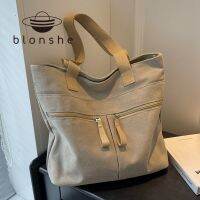 Blonshe กระเป๋าผ้าใบกระเป๋าทรงสี่เหลี่ยมมีหูหิ้วสะพายไหล่สไตล์ใหม่สำหรับผู้หญิง 091605