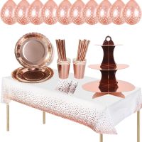 Birthday Party Decorations Rose Gold Cake Stand Adult Birthday Party Tablecoth Napkins Anniversaire Wedding Decor Party Supplies