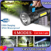 ไฟฉาย LED ชาร์จสว่างมากแบบ USB ได้1000LM,ไฟฉายจิ๋วกลางแจ้งพร้อมที่จับสำหรับตั้งแคมป์ในกรณีฉุกเฉินเดินป่า