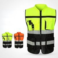 Unisex High Visibility Reflective Safety Vest Multi Pockets Workwear Safety Protective ClothingTraffic Warning Mesh Waistcoat