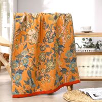 ✙ Large Bath Towel Muslin Gauze Woven Hibiscus Floral Pattern Adults Bathtowel Cotton Absorbent Quick-drying Soft Wrap Beach Towel