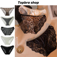 Topbra_shop แฟชั่นสตรี กางเกงในผ้าเชียร์แต่งลูกไม้ลายเสือดาวเซ็กซี่ CDA81