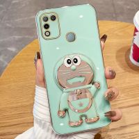 VWTEROKAI เคสที่วางโทรศัพท์การ์ตูนโดราเอมอน3D ไฟฟ้าสำหรับ Infinix Hot 8 Hot 12i Hot 9 Play 10 Play 11 Play 12 Play NFC Note 12 G96 12 VIP Zero X NEO X PRO กล้องป้องกันชุบทองแบบนิ่มฝาครอบหลังซิลิโคน