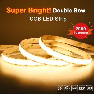 Double Row Flexible COB LED Strip 2000lm/m Super Bright High Density 600 LEDs/m Dimmable Led Lights RA90 3000K 4000K 6500K DC24V