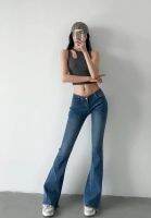 High-end American Spice Girl Style Long Legs Sexy Low Waist Raw Edge Denim Flared Pants Womens Micro Flared High Mopping Trousers