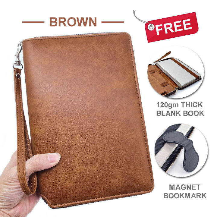 [Ready Stock] Premium Leather Zipper Organizer Cover with handy holder, notebook, sketch book