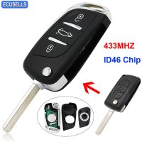 New Replacement 3 Button Flip Remote Key Folding Smart Car Key Fob 434MHz ID46 Chip for Citroen C2 C3 0536 Models Uncut Blade