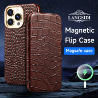 ?เป็นที่นิยมมากที่สุด?LANGSIDI ฝาครอบชาร์จไร้สายป้องกันการกระแทกสำหรับเคสแบบฝาพับสำหรับ Iphone หนังแท้แม่เหล็ก14,13 Pro Max 14pro 14 Plus