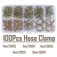 ♗ 100Pcs Hose Clamp High Quality Zinc Plated Spring Clips Gear Hose Fuel Line Clamp for Boats with Storage Box 6/7/8/9/10mm