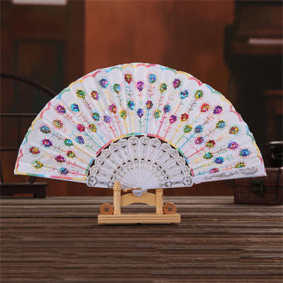 Flower Dance Fan Oriental Fan Collection Decorative Folding Fan Party Plastic Silk Fan Multicolor Hand Held Fan