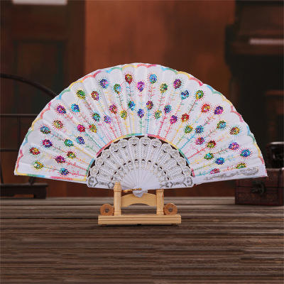 Party Fan Set Flower Dance Fan Spanish Style Fan Party Plastic Silk Fan Multicolor Hand Held Fan