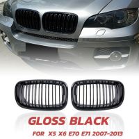 ชุด) สีดำเงาย่าง2-Pc (ABS E71 X6 E70 2007-2013-BMW X5สำหรับตะแกรงย่างอุปกรณ์รถยนต์คู่ตะแกรง X5 X6