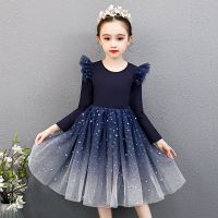 [NNJXD]Kids Long Sleeve Dresses for Girls Sequined Mesh Tutu Dresses Lace Tulle Kids Birthday Party Wear 3-8T Children Clothing