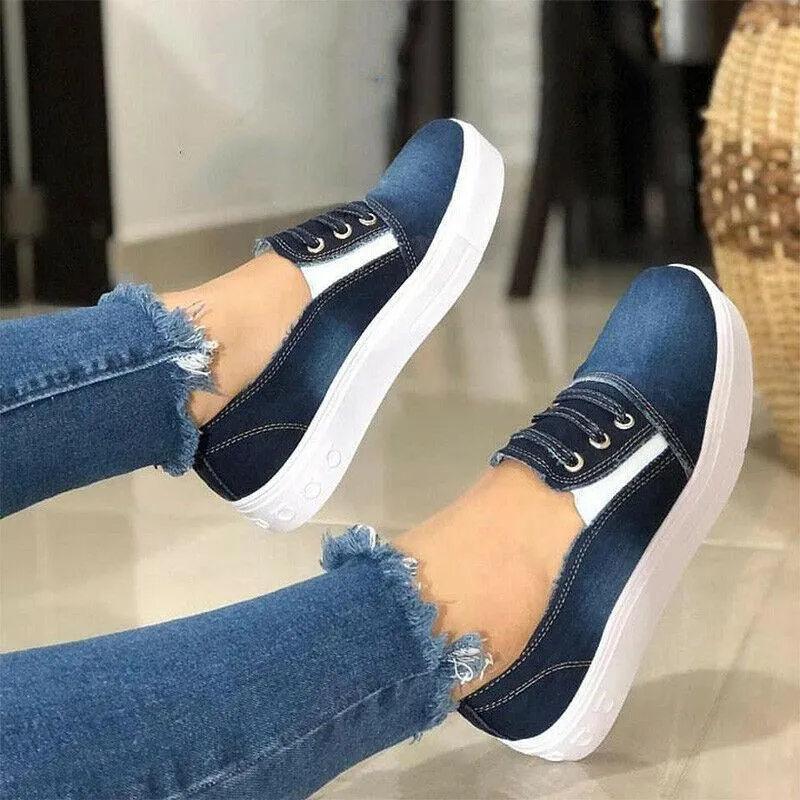 women's blue slip on trainers