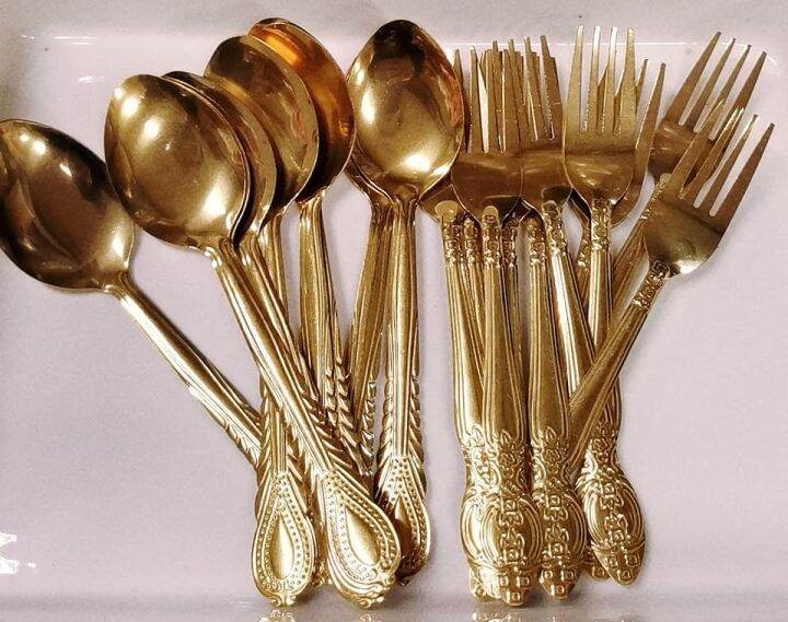 YMS Golden Spoon And Fork Set 24pcs Lazada PH