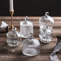 hotx【DT】 Glass Cup European with Lid Jar Tray Fruit Storage Room Decoration
