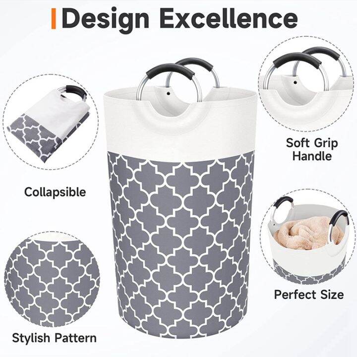 laundry-basket-laundry-hamper-bag-washing-bin-clothes-bag-collapsible-tall-with-handles-waterproof-2pcs-82l-gray