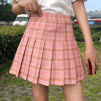 ?Huitou Yada?เดรสผู้หญิง A-line Skirts กระโปรงจีบลายสก็อตสีน้ำเงินและสีชมพู เก๋มากกสไตล์เกาหลี กระโป ส่งเร็ว?